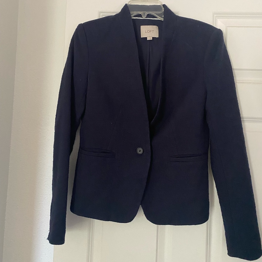 LOFT collarless navy blazer